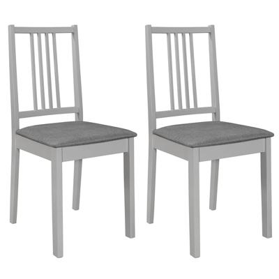 VidaXL Eetkamerstoelen met kussens 2 st massief hout grijs VidaXL Eetkamerstoelen met kussens 2 st massief hout grijs