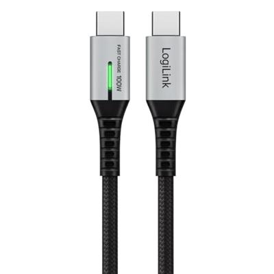 LogiLink CU0433 USB-C-kabel USB 3.2 Gen2x2 USB-C stekker 1.50 m Zwart Met LED, 4K UHD, Stekker past op beide manieren