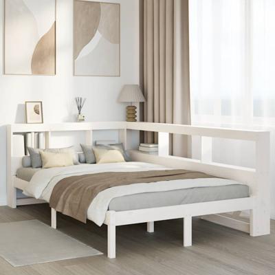 Bed met boekenkast zonder matras grenenhout wit 150x200 cm - thumbnail