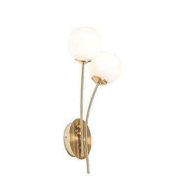 QAZQA Moderne wandlamp goud met opaal glas 2-lichts - Athens QAZQA Moderne wandlamp goud met opaal glas 2-lichts - Athens