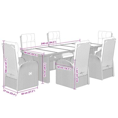 7-delige Tuinset met kussens poly rattan zwart - thumbnail
