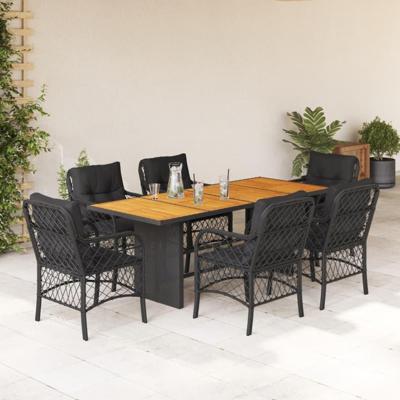 7-delige Tuinset met kussens poly rattan zwart