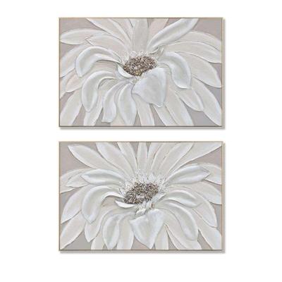 Schilderij Home ESPRIT Wit Beige Bloem Shabby Chic (2 Stuks)