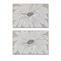 Schilderij Home ESPRIT Wit Beige Bloem Shabby Chic (2 Stuks) - thumbnail