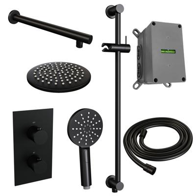 Inbouw Regendouche Set Brauer Black Edition Wanduitloop Ronde Hoofddouche 20 cm Met Glijstang en Handdouche 3 Standen Mat Zwart Brauer