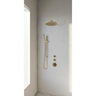 Regendoucheset Inbouw Brauer Gold Edition Thermostatisch 30 cm met Gebogen Wandarm, Glijstang en Handdouche Staaf Losse Stopkranen Geborsteld Goud