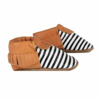Baby Dutch babyslofjes zwart wit gestreept-L - thumbnail