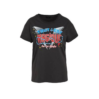 Colourful Rebel Magique Glitter Shirt Grijs Dames - Boxy Fit - Organisch Katoen Colourful Rebel Magique Glitter Shirt Grijs Dames - Boxy Fit - Organisch Katoen