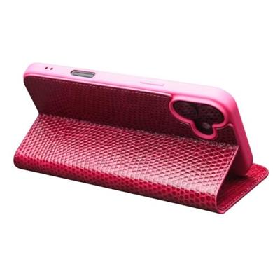 Qialino iPhone 16 hoesje - Leren bookcase - Croco Roze Qialino iPhone 16 hoesje - Leren bookcase - Croco Roze