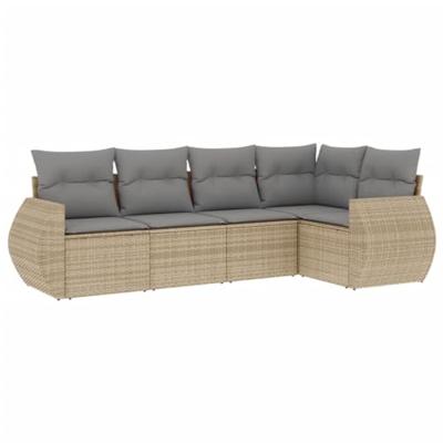 5-delige Loungeset met kussens poly rattan beige