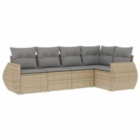 5-delige Loungeset met kussens poly rattan beige - thumbnail