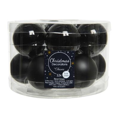 Decoris kerstballen glas 12st zwart 5cm