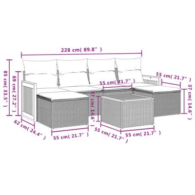 7-delige Loungeset met kussens poly rattan grijs