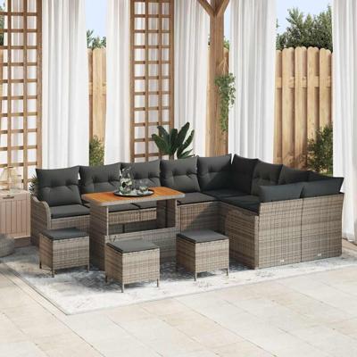 Tuinbankenset met kussen 13 pcs Grijs poly rattan
