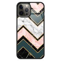 iPhone 12 Pro Max glazen hardcase - Marmer triangles - thumbnail