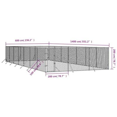 Hondenkennel voor buiten 6x14x2 m gegalvaniseerd staal zilver