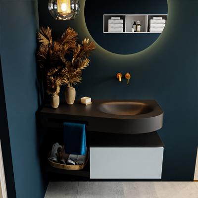 MONDIAZ RIVA 100cm badmeubel onderkast / planchet kleur Clay met 1 lade. Wastafel DULCET rechts 0 kraangaten kleur Urban.