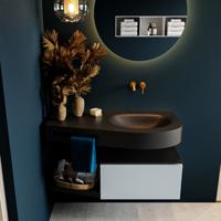 MONDIAZ RIVA 100cm badmeubel onderkast / planchet kleur Clay met 1 lade. Wastafel DULCET rechts 0 kraangaten kleur Urban. - thumbnail