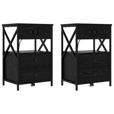 Nachtkastje 2 pcs Zwart eiken 40 x 31 x 60 cm Bewerkt hout