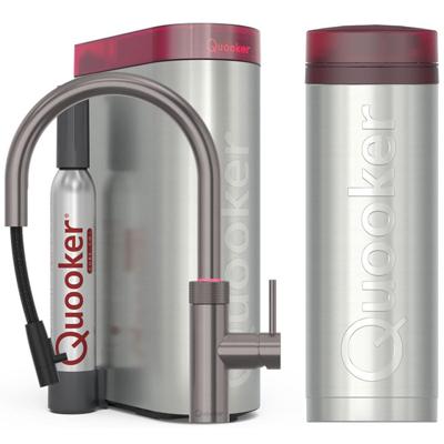 Quooker Flex Round Keukenkraan Set - Kokend Warm- en Koud Water - Uittrekbare Slang - Gunmetal - Inclusief PRO3 Reservoir & CUBE - Direct Gekoeld Bruisend Water