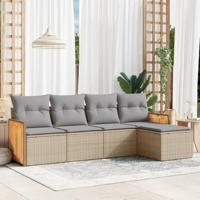 5-delige Loungeset met kussens poly rattan beige - thumbnail