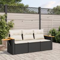 3-delige Loungeset met kussens poly rattan zwart - thumbnail