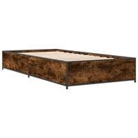 Bedframe bewerkt hout en metaal gerookt eikenkleurig 75x190 cm - thumbnail