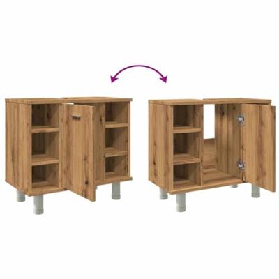 Badkamerkast 60x32x53,5 cm bewerkt hout artisanaal eikenkleur