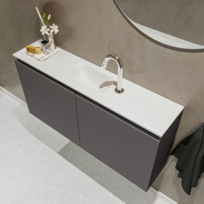 MONDIAZ TURE 100cm toiletmeubel dark grey. EDEN wastafel talc midden 1 kraangat