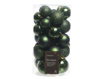 30 Kerstballen plastic glans-mat-glitter assorted Dennen groen KSD - Ksd - thumbnail