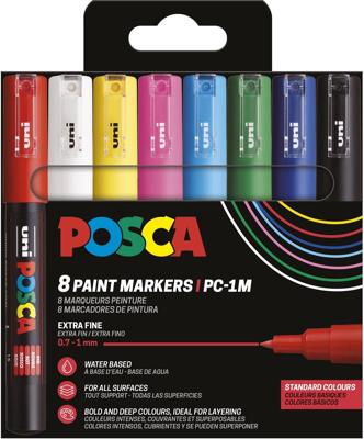 Uni POSCA paintmarker PC-1MC, 0,7 - -1 mm, etui van 8 stuks in geassorteerde basiskleuren Uni POSCA paintmarker PC-1MC, 0,7 - -1 mm, etui van 8 stuks in geassorteerde basiskleuren