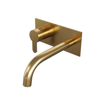 Brauer Gold Edition Inbouw Wastafelmengkraan met Gebogen Uitloop en Afdekplaat Model D2 Goud Geborsteld PVD