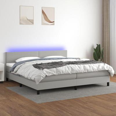 Boxspring met matras en LED stof lichtgrijs 200x200 cm