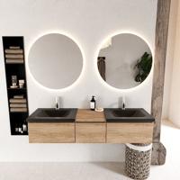 MONDIAZ BUKLA 160cm badmeubel met module 40 kleur Washed Oak met 3 lades. Wastafel CLOUD dubbel 2 kraangaten kleur Urban. - thumbnail