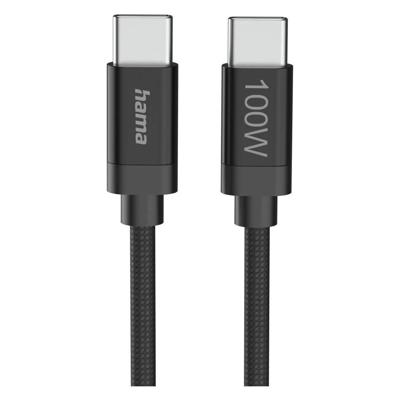Hama Fabric USB-C - USB-C 100W 3 m nylon Oplader Zwart