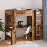 Loft Bedframe met Bureau Oudhout 100 x 200 cm Bewerkt hout - thumbnail