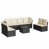 9-delige Loungeset met kussens poly rattan zwart - thumbnail