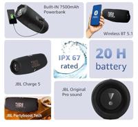 JBL CHARGE 5 Bluetooth luidspreker Outdoor, Waterafstotend, USB Blauw - thumbnail