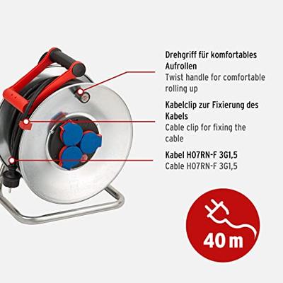 Brennenstuhl Kabelhaspel 40 mtr | IP44 | 3G1.5 | Voor de bouw | 1198340 - 1198340 - thumbnail