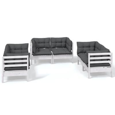 6-delige Loungeset met kussens massief grenenhout - thumbnail