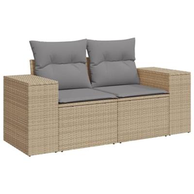 8-delige Loungeset met kussens poly rattan beige