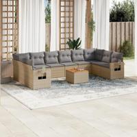 11-delige Loungeset met kussens poly rattan gemengd beige - thumbnail