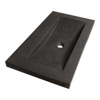 Brauer Magma Wastafel - 80 cm - met 1 Spoelbak en 0 Kraangaten - Natuursteen Basalt Antraciet - thumbnail