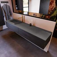 Badkamermeubelset Mondiaz Erin 200 cm met 2 Lades met RIDGE Wastafel Links Dark grey met 1 kraangat Greeploos Mat Dark Brown - thumbnail