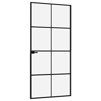 VidaXL Binnendeur 93x201,5 cm gehard glas en aluminium smal zwart - thumbnail
