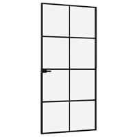 VidaXL Binnendeur 93x201,5 cm gehard glas en aluminium smal zwart - thumbnail
