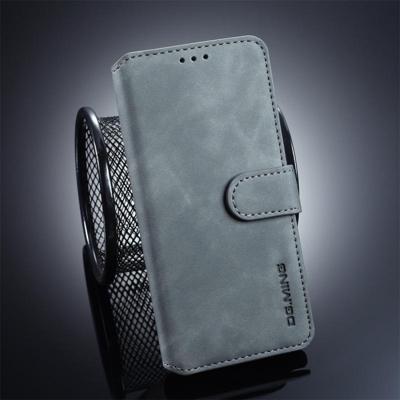 Dg. MING retro olie kant horizontale flip case voor Galaxy S10 met houder & kaartsleuven & portemonnee (grijs)