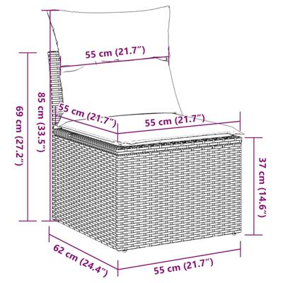 7-delige Loungeset met kussens poly rattan beige