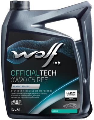 Wolf motorolie "officialtech c5 rfe". motoroil 0w20 5l off.tech c5 rfe