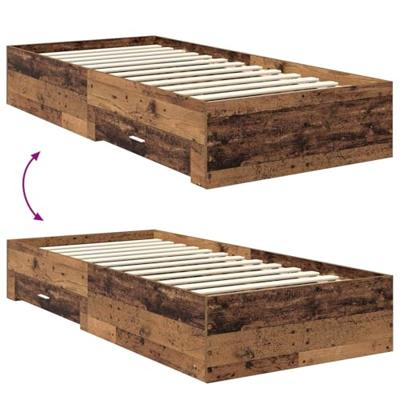 Bedframe met hoofdeinde Oudhout 90 x 200 cm Bewerkt hout